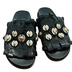 Mercedes Castillo Loula Black Sandals Patent Leather Slides Size 7 Open Toe